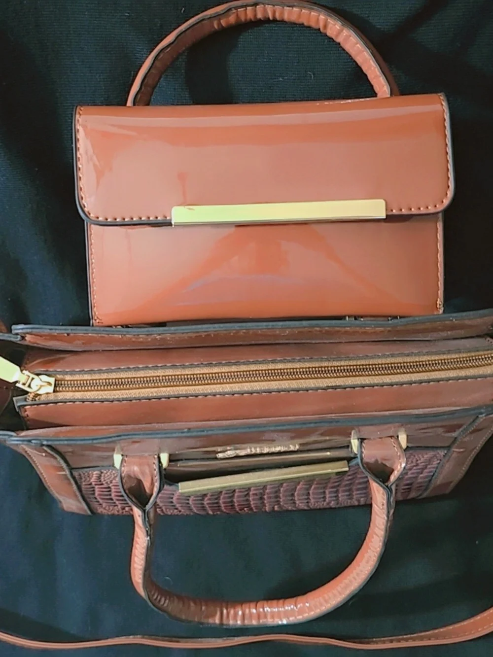 Brown Structured Satchel Bag with Matching Wallet